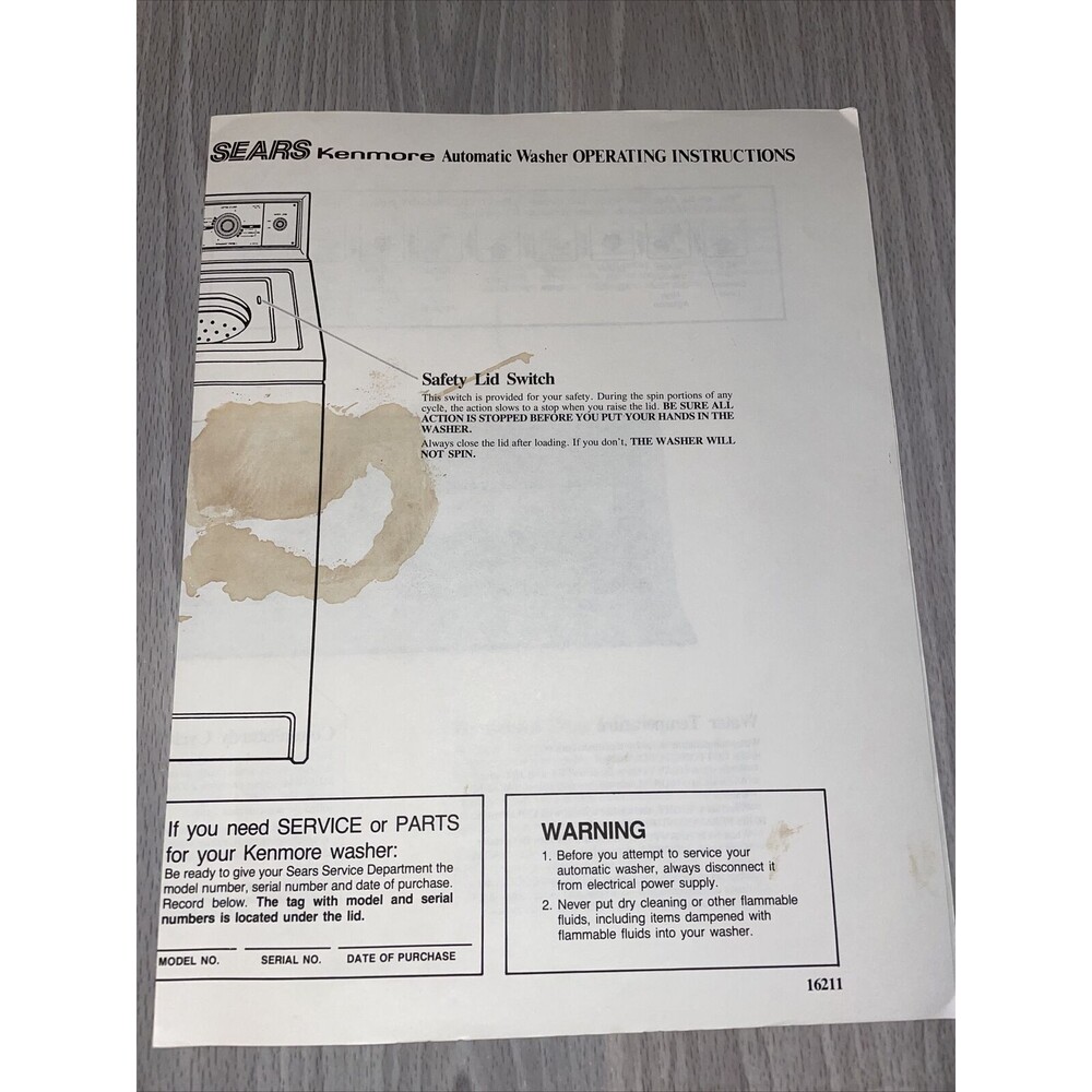 Owners Manual Sears Kenmore Washer Model 81621100 1980s?